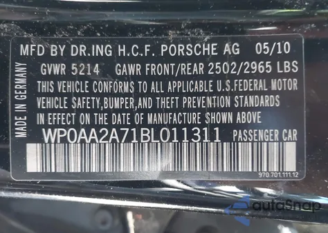 2011 Porsche Panamera 4 from USA, damaged, VIN WP0AA2A71BL011311